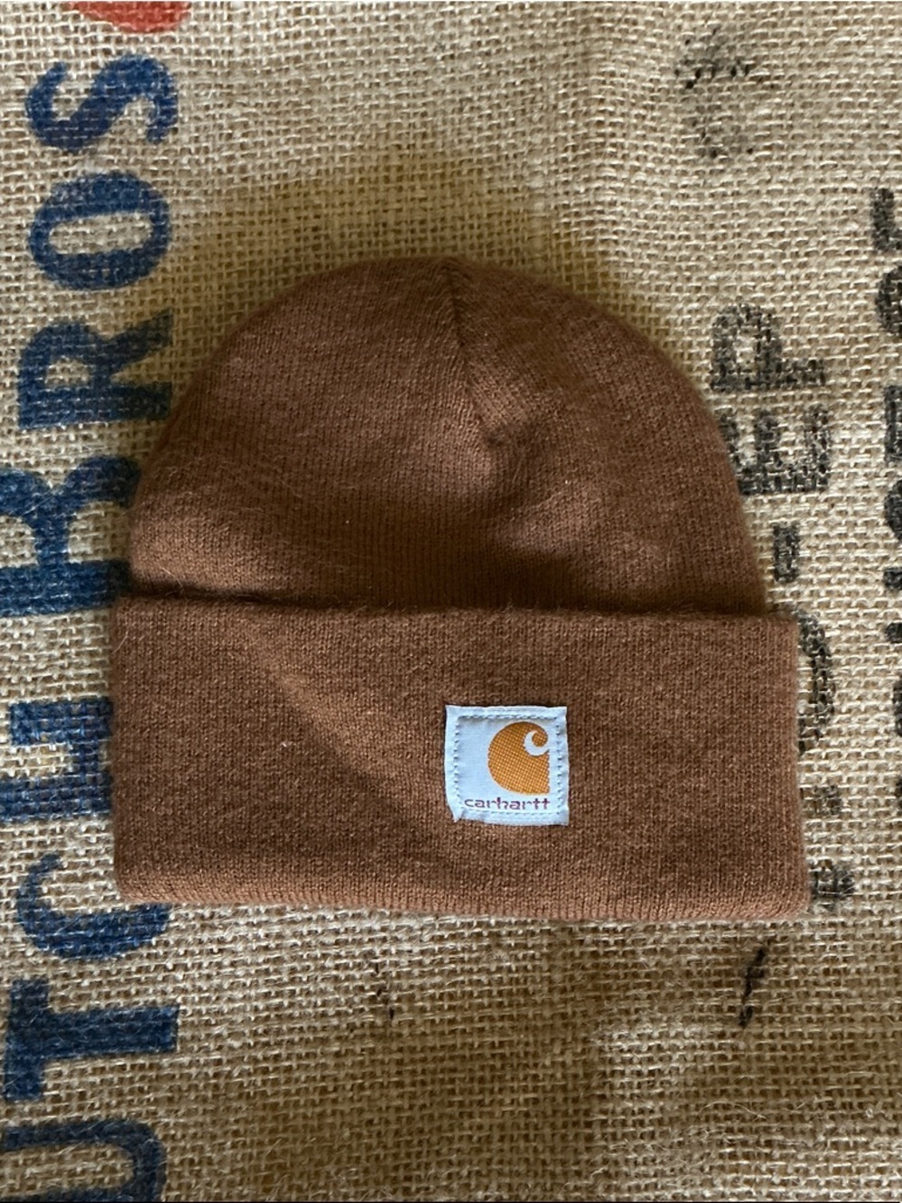 Carhartt Brown Cuffed Knit Beanie with Logo Patch